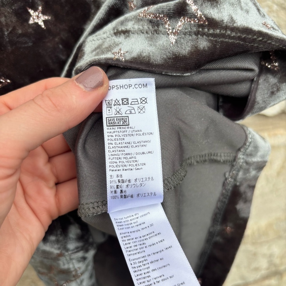 TOPSHOP : Grey Velvet One Shoulder Mini Dress With Stars glitter size us 8 - Picture 7 of 7